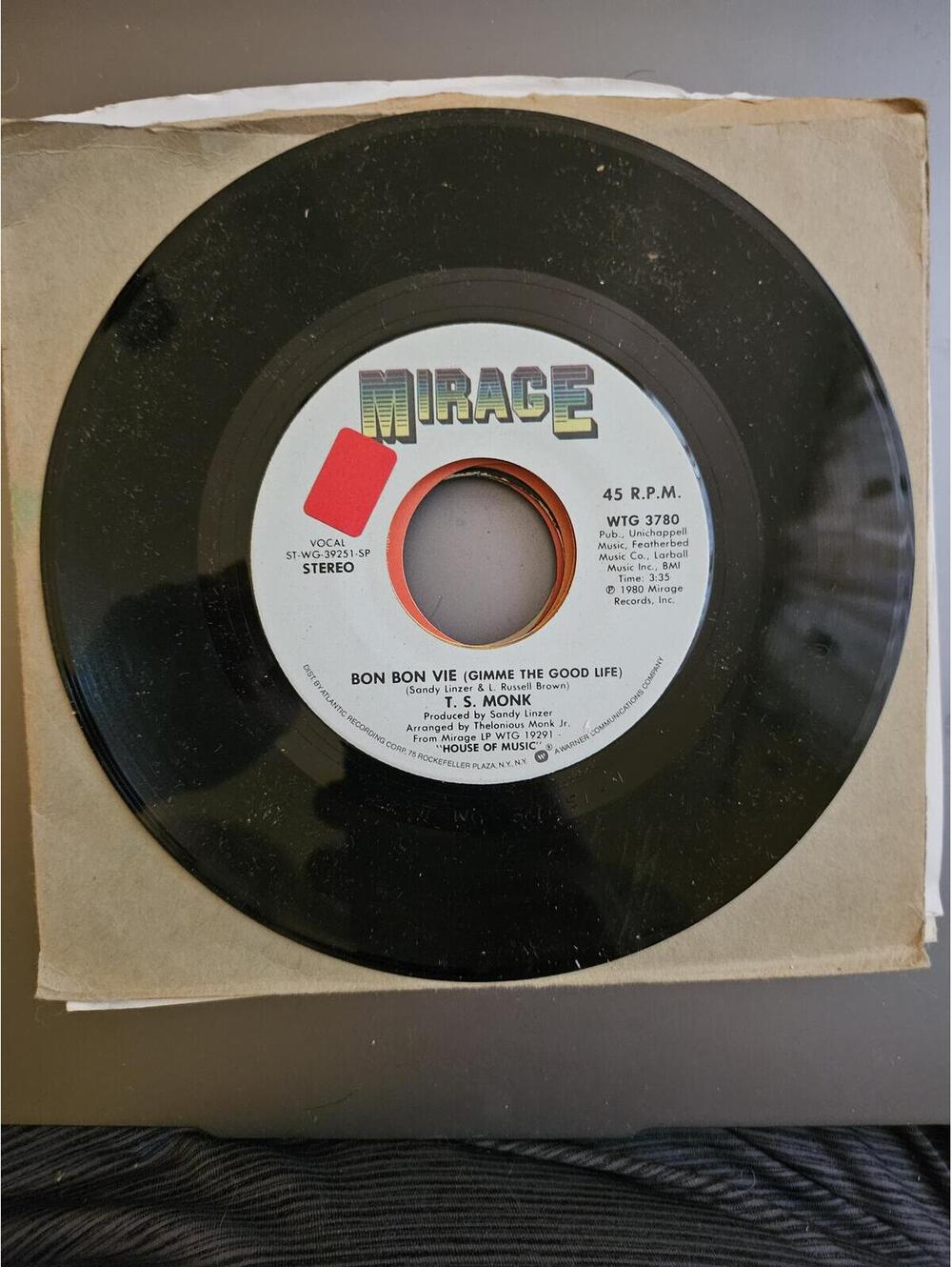 T.S. MONK: bon bon vie / stay free of his love MIRAGE 7" Single 45 RPM